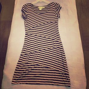 Blue & gray striped dress asymmetrical pattern